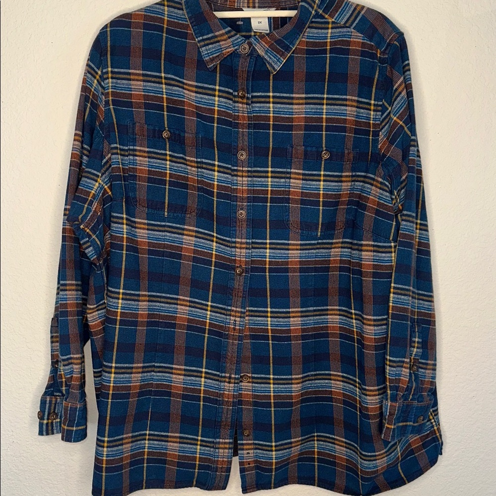Duluth Trading Co Blue Plaid Button Down Shirt